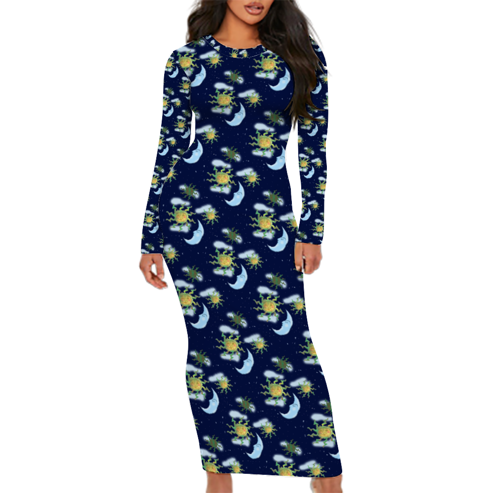 Antique Sun Custom Women's Long Sleeve Dress Summer All Over Print Stylish Long Dress