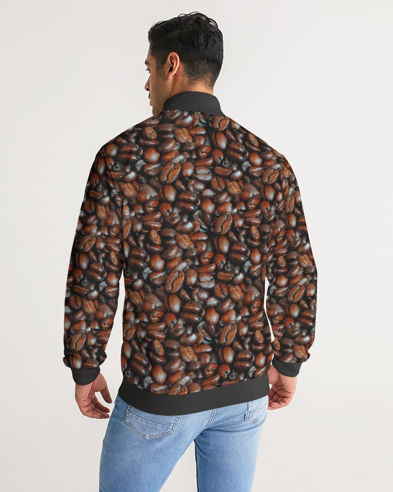 Coffee Bean Pattern Men's All-Over Print Stripe Sleeve Track Jacket