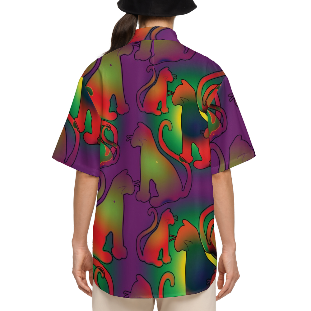 Abstract Rainbow Cats Women's Short-Sleeve Button-Up Shirt-Cotton Feel