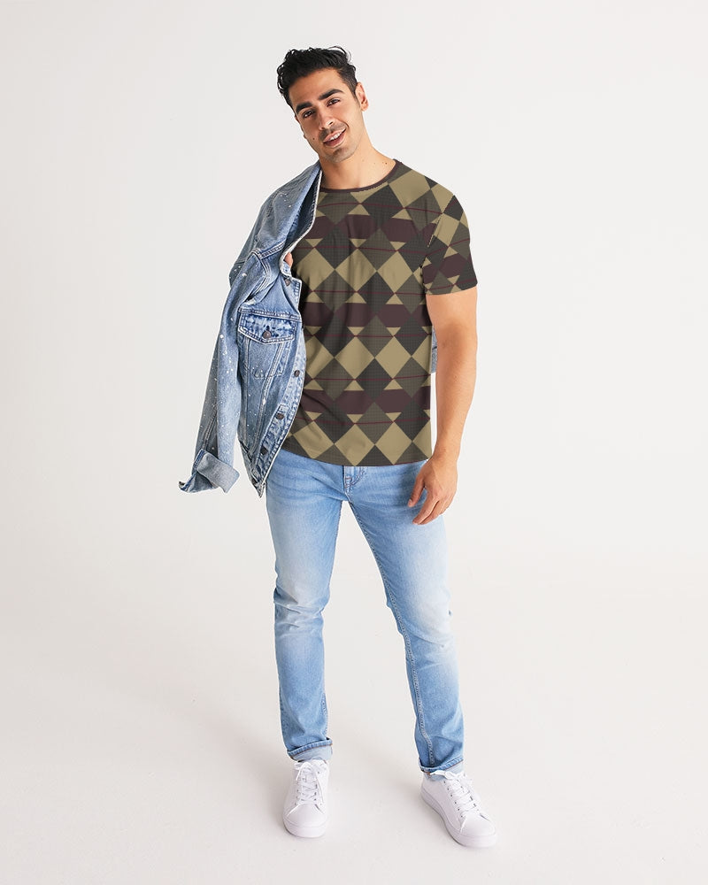 Checkered Brown Plaid Argyle Men's All-Over Print Tee