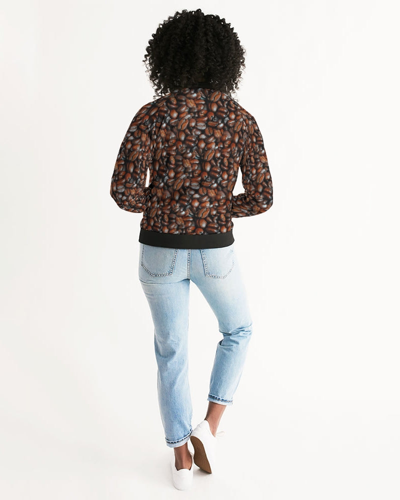 Coffee Bean Pattern Women's All-Over Print Bomber Jacket