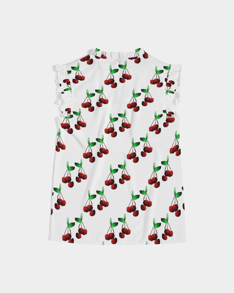 Cherries Pattern Women's All-Over Print Ruffle Sleeve Top