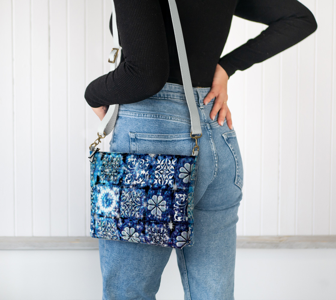 Blue Ice Crystals Motif Vegan Crossbody Purse