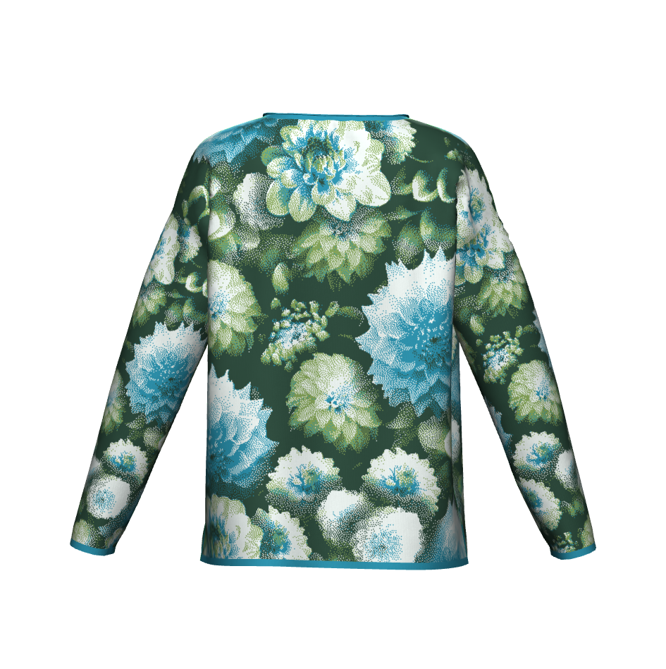 Blue Green Dahlias Collage Sweater