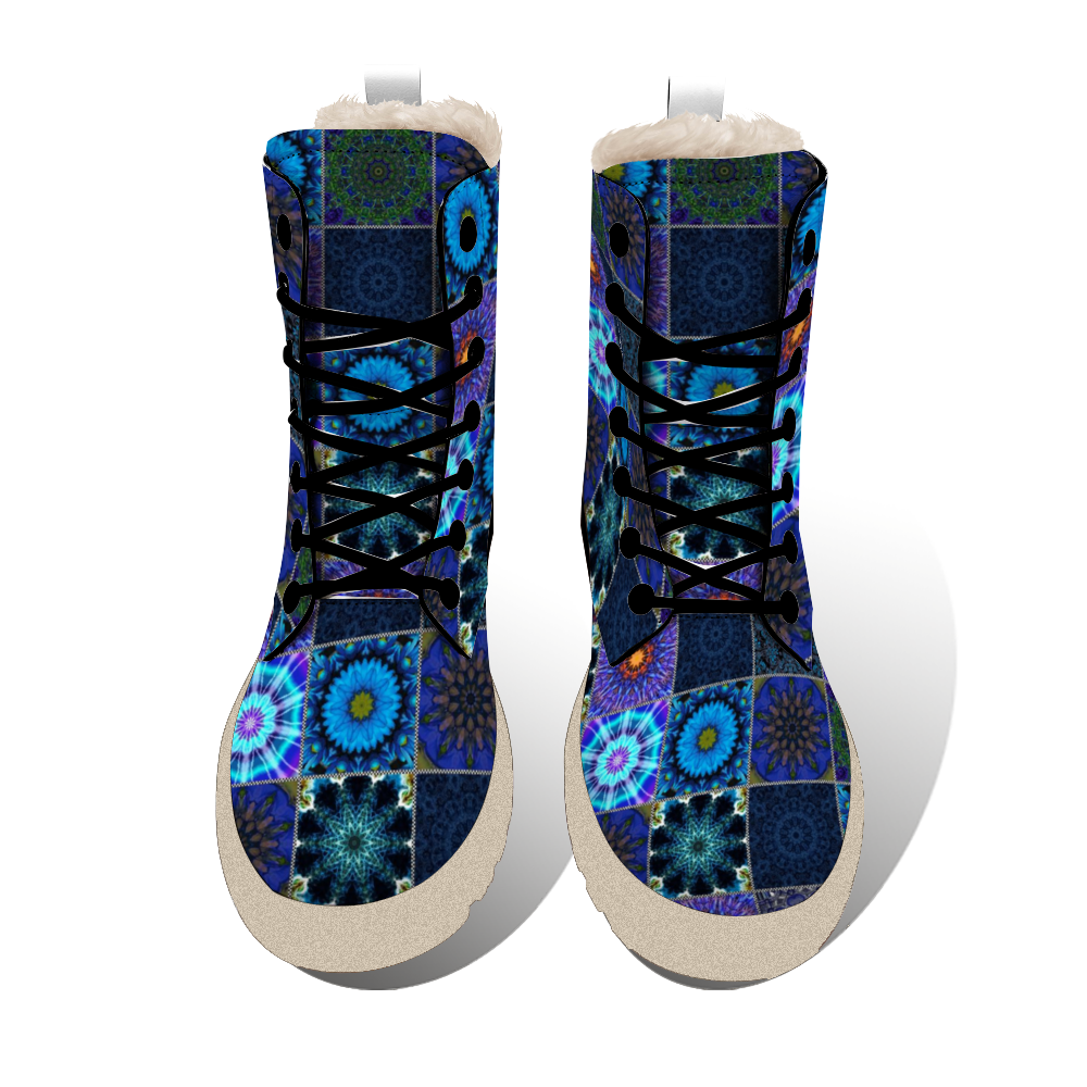 Blue Crazy Quilt Custom Winter Warm Boots Fashion Unisex All Over Print Boots