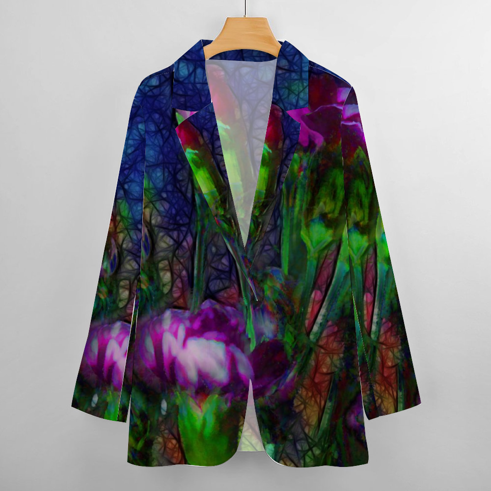 Abstract Pink Carnations Custom Women's Casual Suit All Over Print Blazer Coat Fashion Light Coat