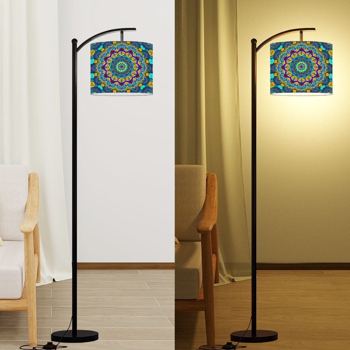 Arc Floor Lamp (Made in USA) Blue Green Blur Kaleidoscope