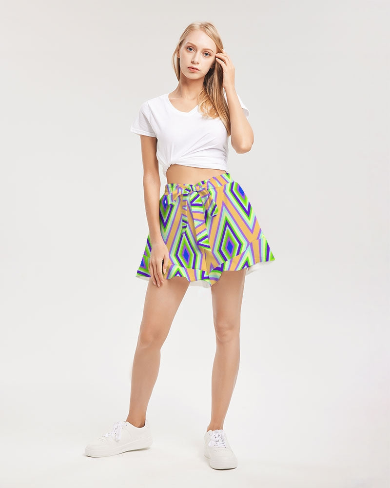 Colorful Diamonds Variation 1 Women's All-Over Print Ruffle Shorts