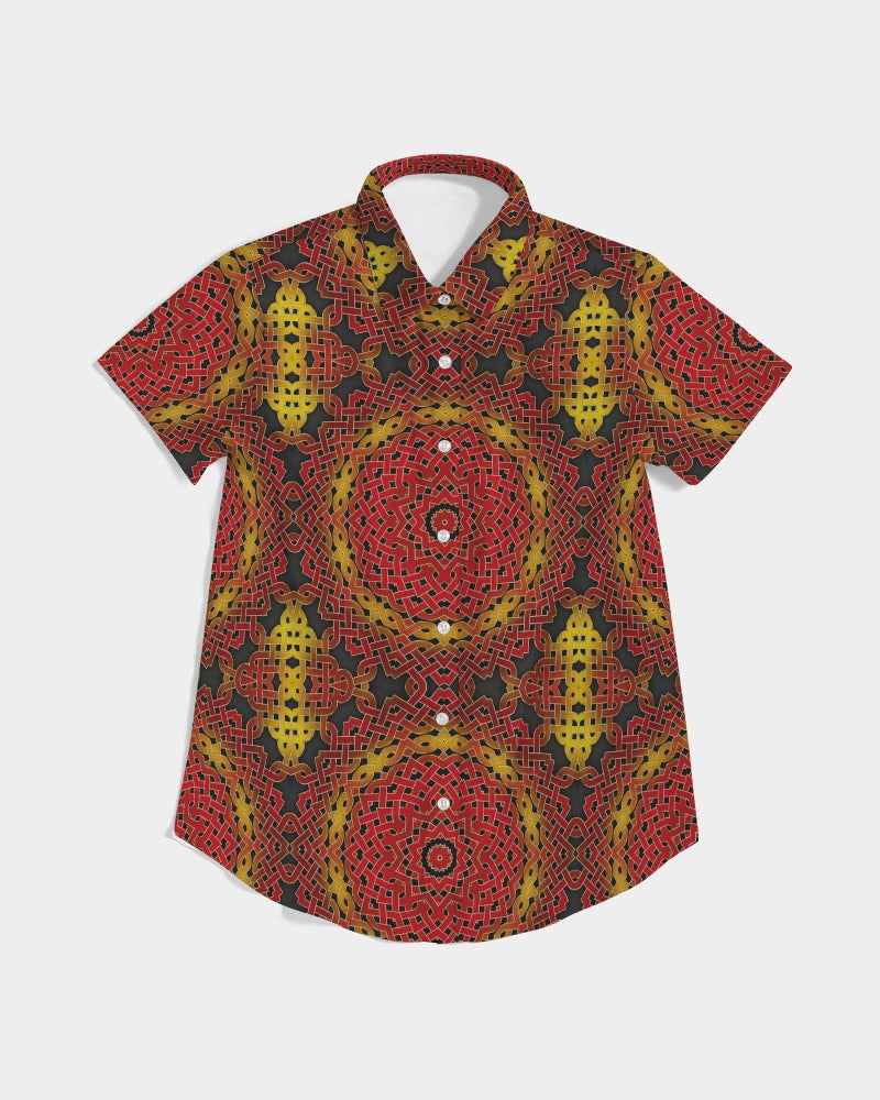 Celtic Orange Spiral Women's All-Over Print Short Sleeve Button Up