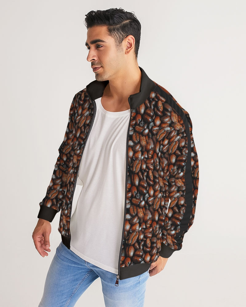 Coffee Bean Pattern Men's All-Over Print Stripe Sleeve Track Jacket