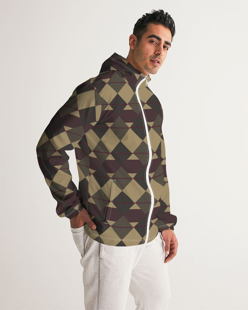 Checkered Brown Plaid Argyle Men's All-Over Print Windbreaker