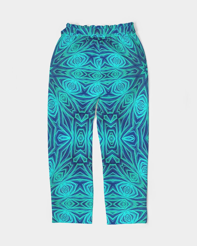 Blue Ice Kaleidoscope Women's All-Over Print Belted Tapered Pants