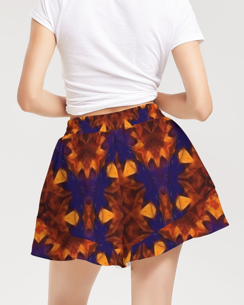 Blue Orange Red Kaleidoscope Women's All-Over Print Ruffle Shorts