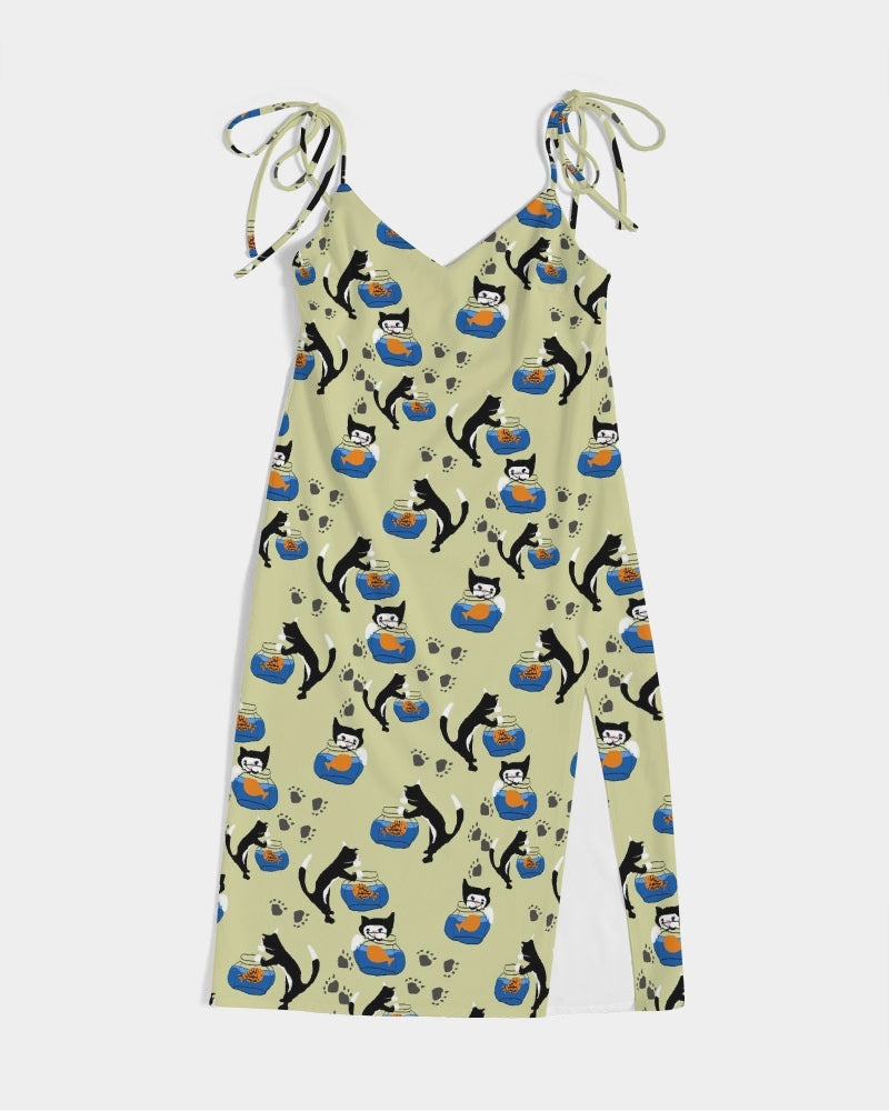 Cat and a Fishbowl Women's All-Over Print Tie Strap Split Dress