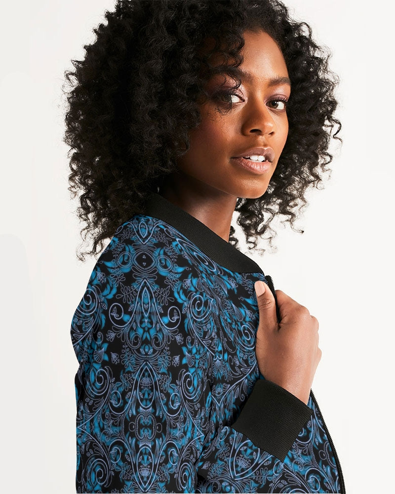Blue Vines and Lace Women's All-Over Print Bomber Jacket