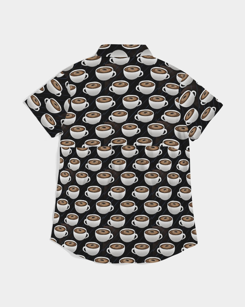 Coffee Pattern Women's All-Over Print Short Sleeve Button Up