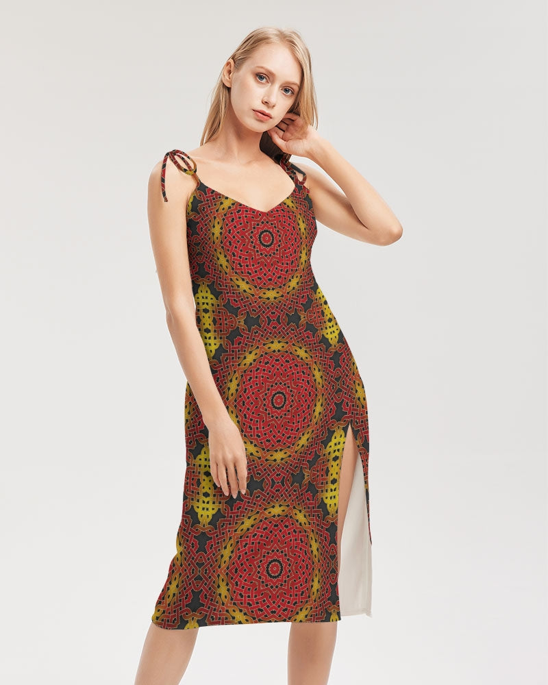 Celtic Orange Spiral Women's All-Over Print Tie Strap Split Dress