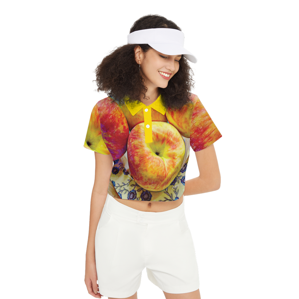 Bowl Of Apples Women's Short-Sleeve Crop Polo Shirt-Heavyweight 225g