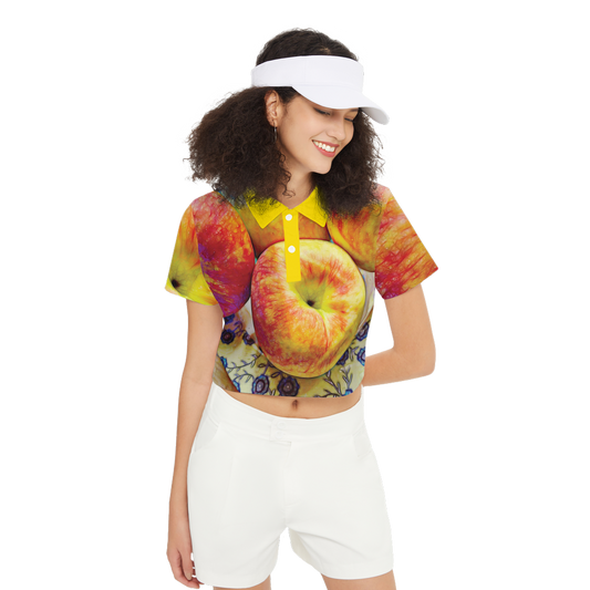 Bowl Of Apples Women's Short-Sleeve Crop Polo Shirt-Heavyweight 225g