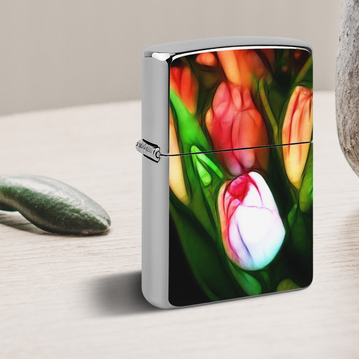 Metal Lighter Case Abstract Pink Tulips