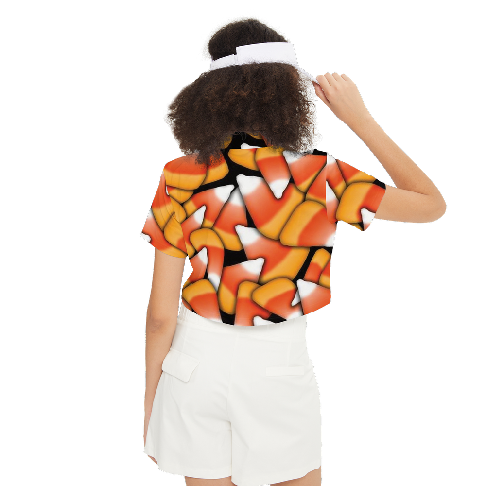 Candy Corn Women's Short-Sleeve Crop Polo Shirt-Heavyweight 225g