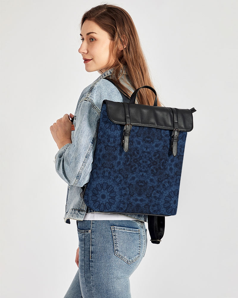 Blue Faux Velvet Kaleidoscope Casual Flap Backpack