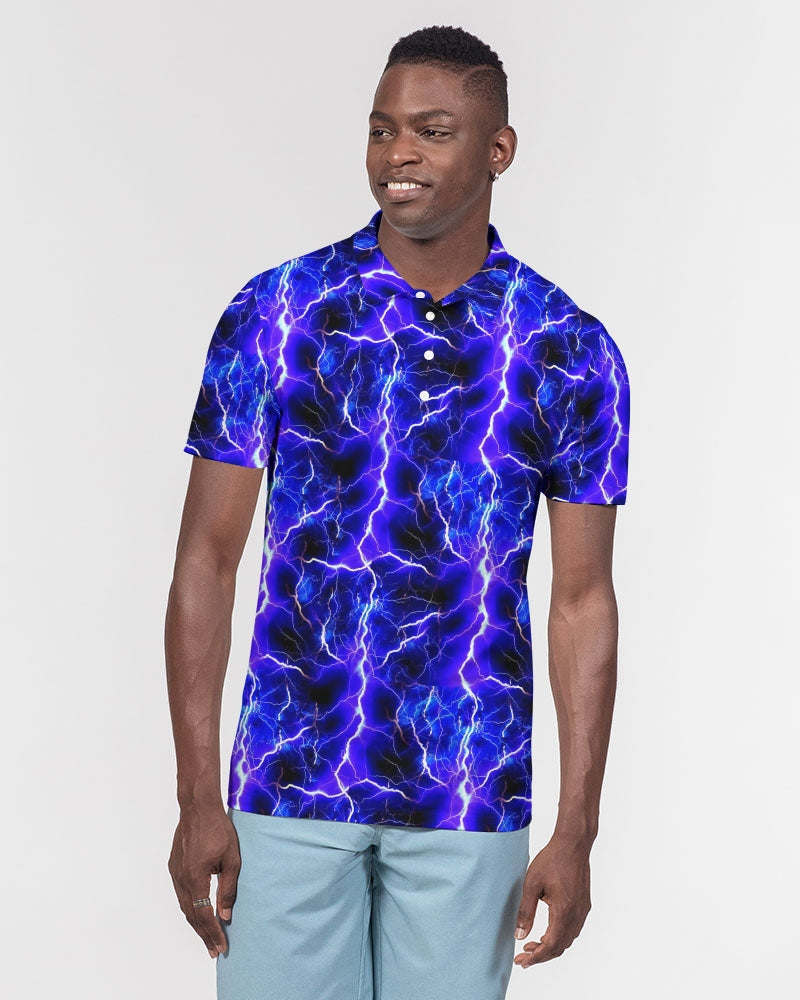 Blue Lightning Men's All-Over Print Slim Fit Short Sleeve Polo