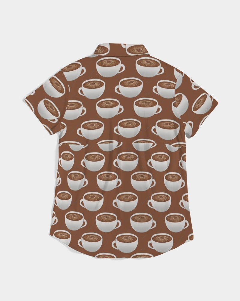 Coffee on Coffee Women's All-Over Print Short Sleeve Button Up