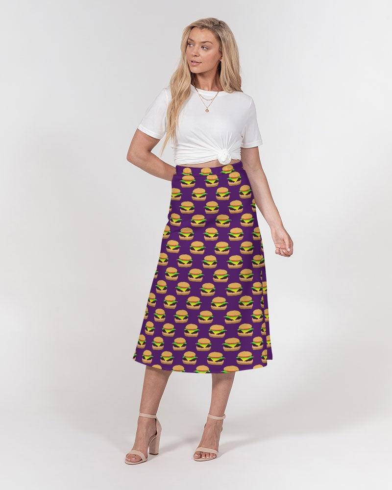 Cheeseburger Pattern Women's All-Over Print A-Line Midi Skirt
