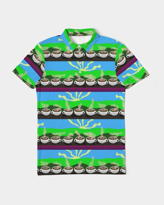 Coffee Morning Pattern Men's All-Over Print Slim Fit Short Sleeve Polo