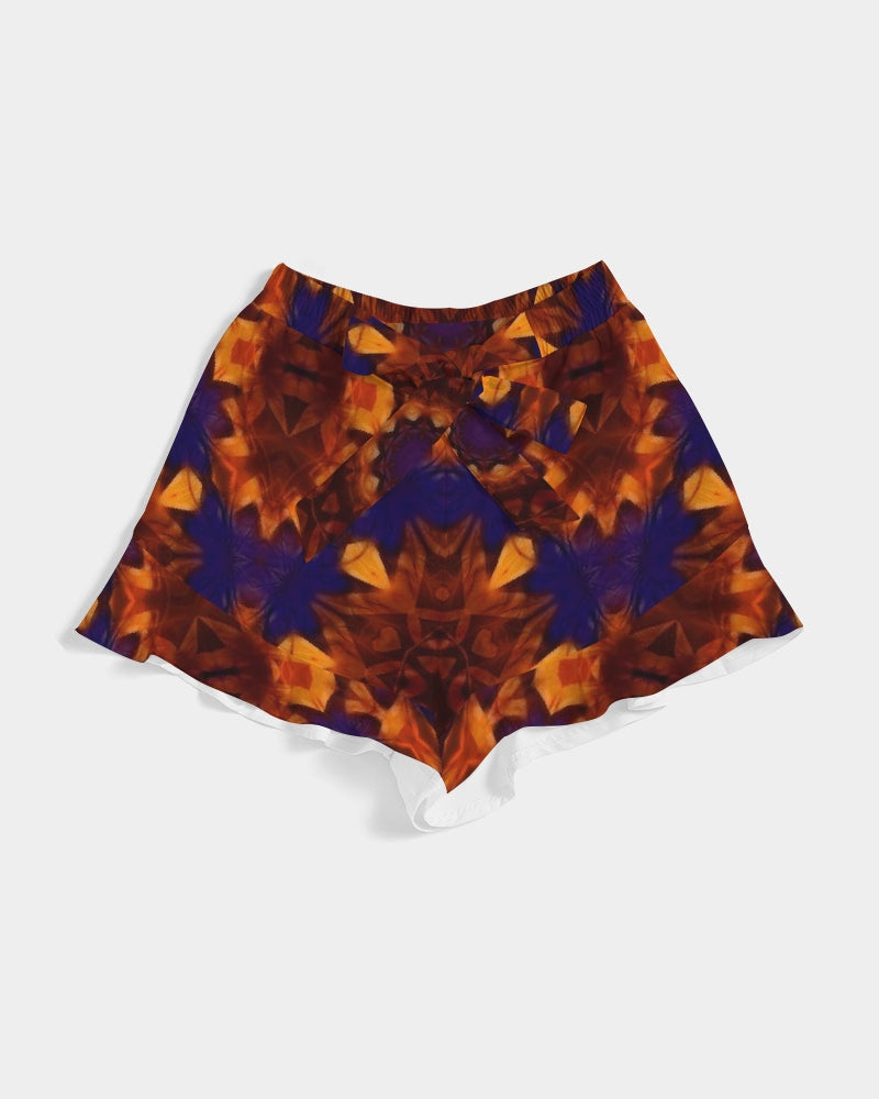 Blue Orange Red Kaleidoscope Women's All-Over Print Ruffle Shorts