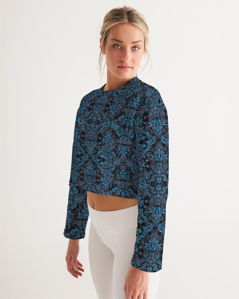Blue Vines and Lace Women's All-Over Print Cropped Sweatshirt