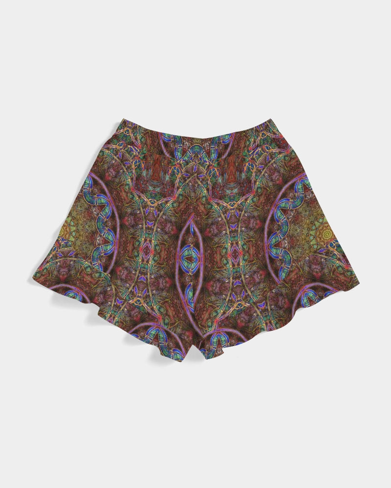 Blue Pink Windy Kaleidoscope Women's All-Over Print Ruffle Shorts