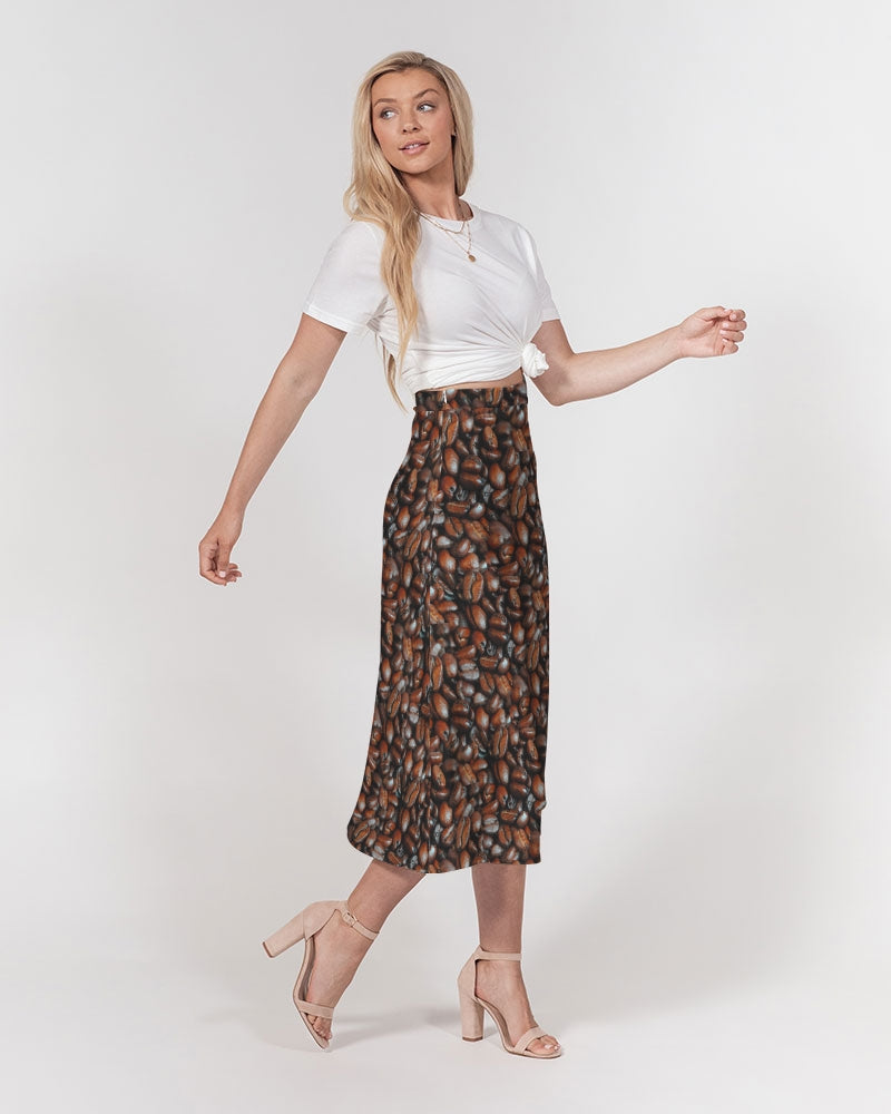 Coffee Bean Pattern Women's All-Over Print A-Line Midi Skirt