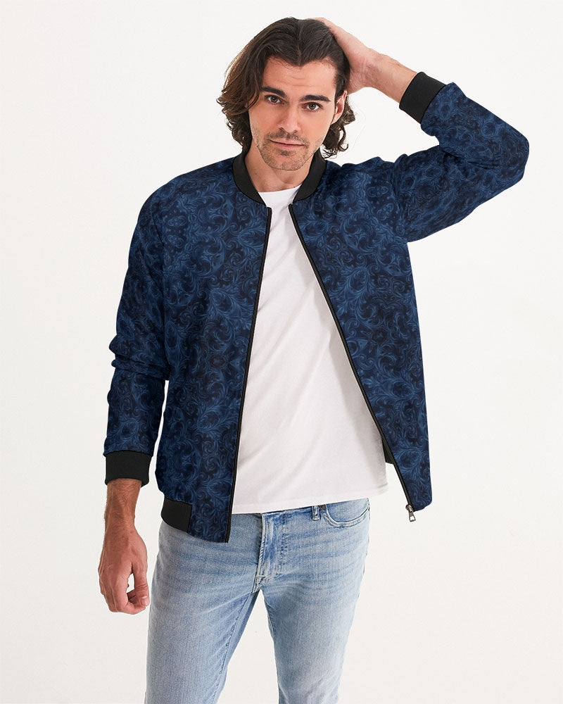 Blue Faux Velvet Kaleidoscope Men's All-Over Print Bomber Jacket