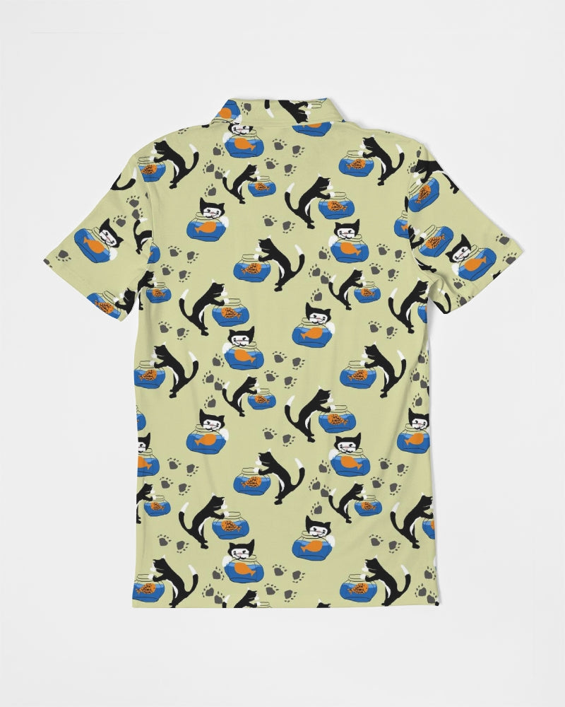 Cat and a Fishbowl Men's All-Over Print Slim Fit Short Sleeve Polo