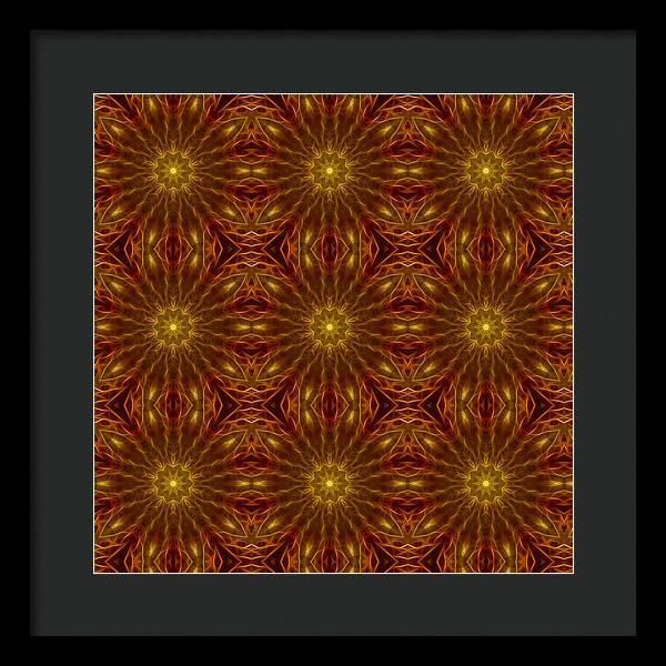 Gold Red Star Kaleidoscope - Framed Print