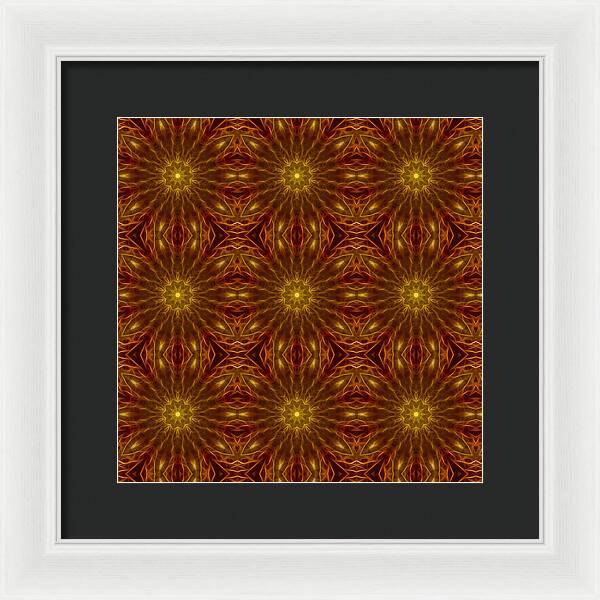 Gold Red Star Kaleidoscope - Framed Print