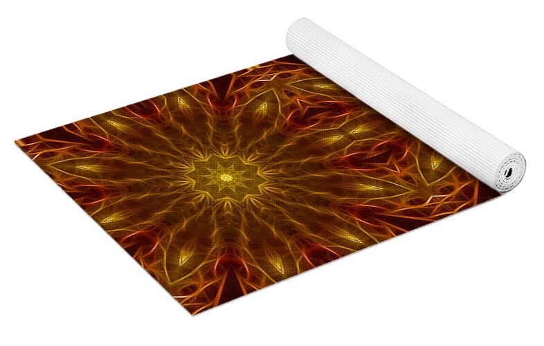 Gold Red Star Kaleidoscope - Yoga Mat