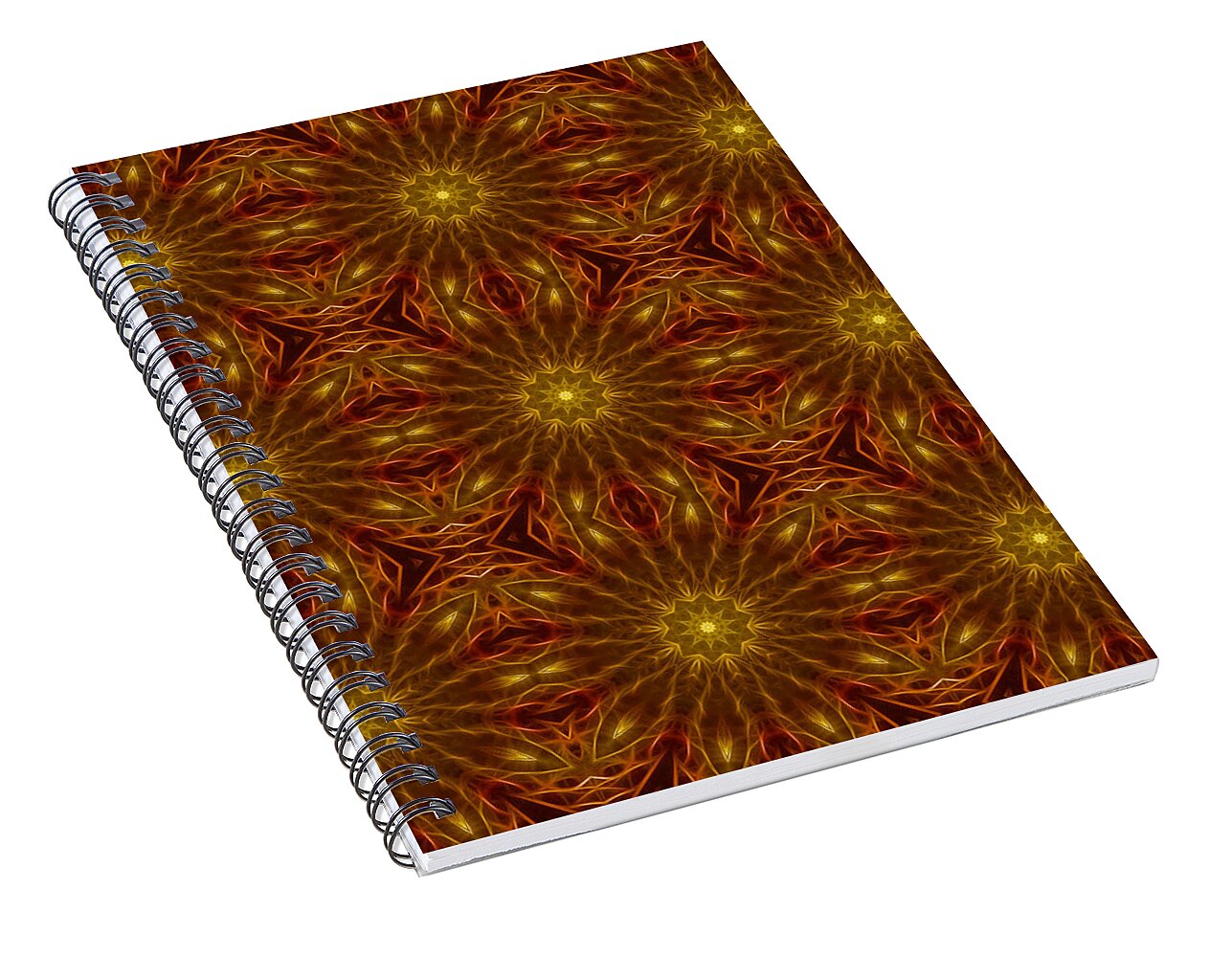 Gold Red Star Kaleidoscope - Spiral Notebook