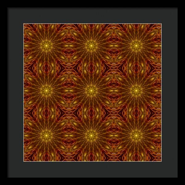 Gold Red Star Kaleidoscope - Framed Print