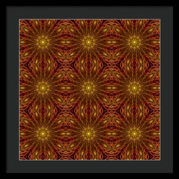 Gold Red Star Kaleidoscope - Framed Print