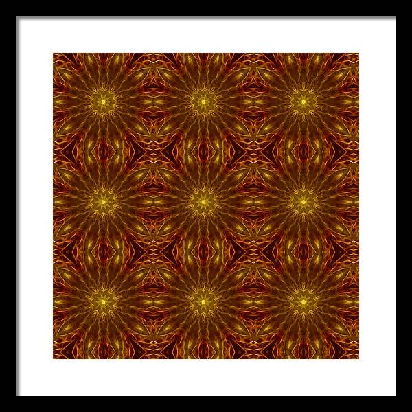 Gold Red Star Kaleidoscope - Framed Print