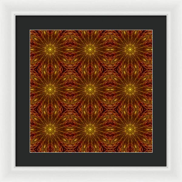 Gold Red Star Kaleidoscope - Framed Print