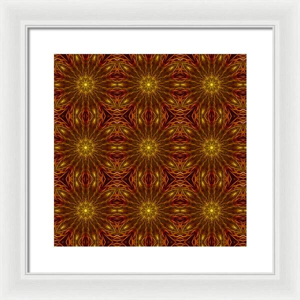 Gold Red Star Kaleidoscope - Framed Print