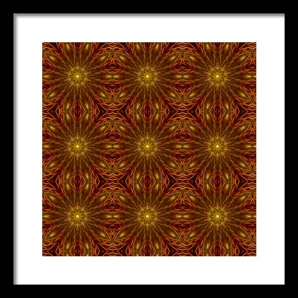 Gold Red Star Kaleidoscope - Framed Print