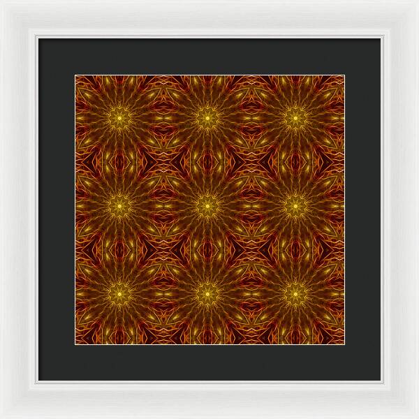 Gold Red Star Kaleidoscope - Framed Print