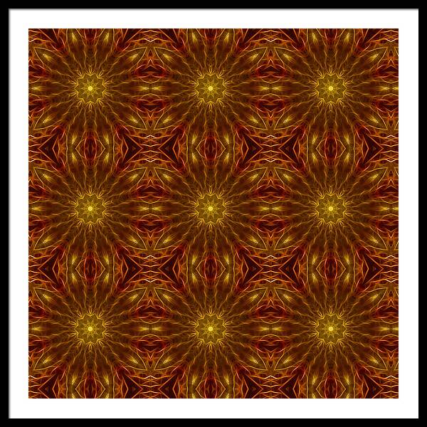 Gold Red Star Kaleidoscope - Framed Print