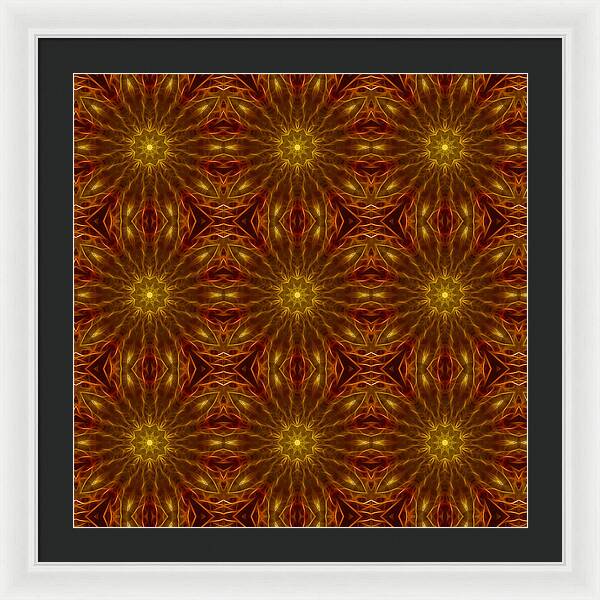 Gold Red Star Kaleidoscope - Framed Print