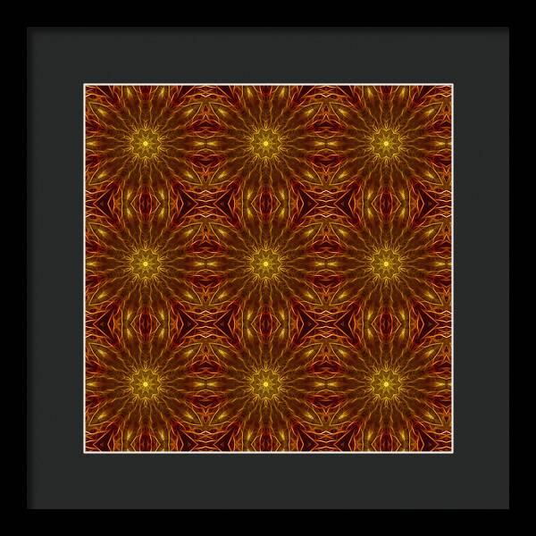 Gold Red Star Kaleidoscope - Framed Print